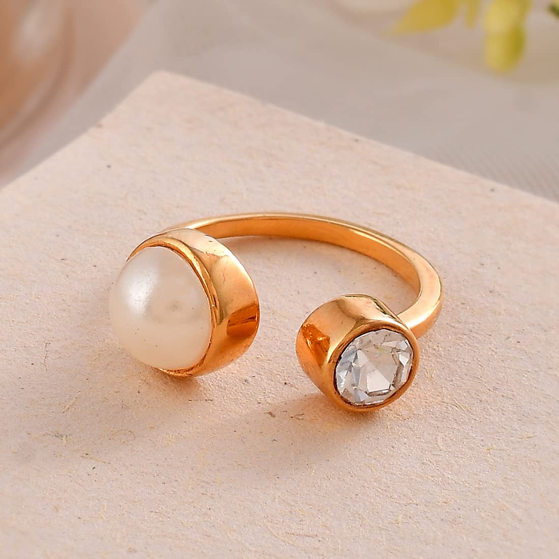 Mother's Half Pearl Cz Studded Ring